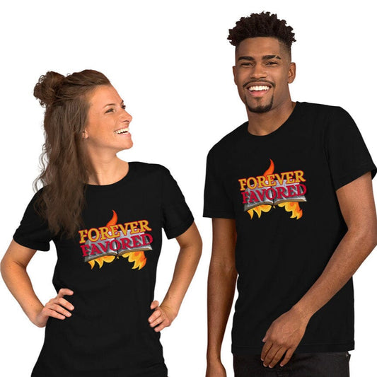 Two people wearing black t-shirts with 'Forever Favored' design on a white background “Woman praying in nature – faith-based trauma healing”
“Christian trauma-informed life coach helping client”